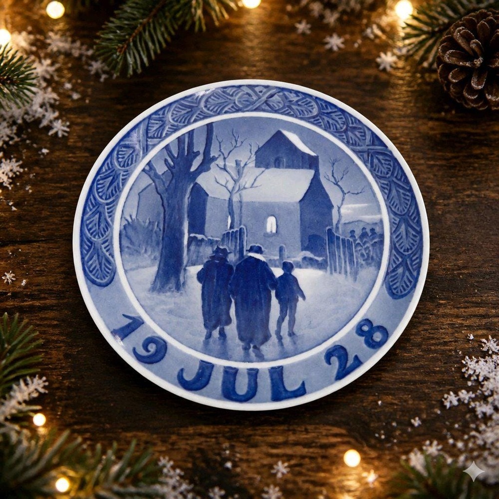 Porcelain Plate Royal Copenhagen Christmas Plate 1928 Vicar on His Way to Church